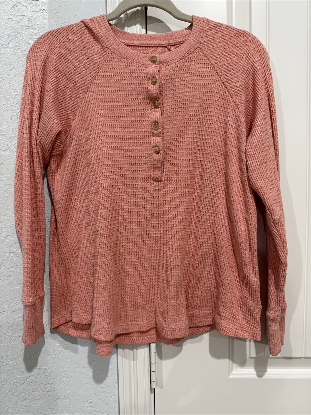 American Eagle Outfitters Dusty Rose Waffle Henley Long Sleeve Top